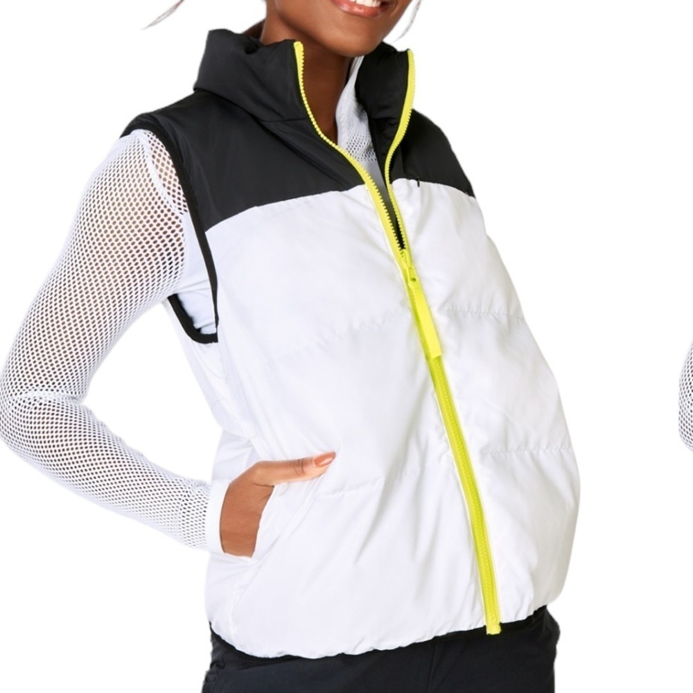 Fabletics women’s reversible puffer vest neon full zipper athletic casual size L